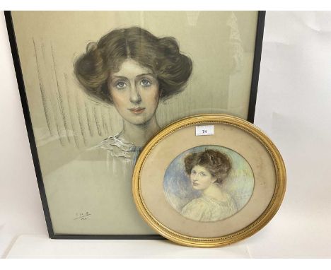 The Hon. Fenella Bowes-Lyon (nee Fenella Hepburn-Stuart-Forbes-Trefusis) Edwardian watercolour portrait of Fenella signed H.D