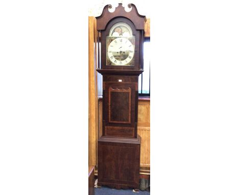 19th Century 8 day Longcase clock by S.Green, Bradford, painted arched dial with man in the moon and sun to arch , religious 