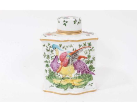 Continental porcelain tea caddy and cover, circa late 19th century, decorated with tropical birds and insects, mark to base, 