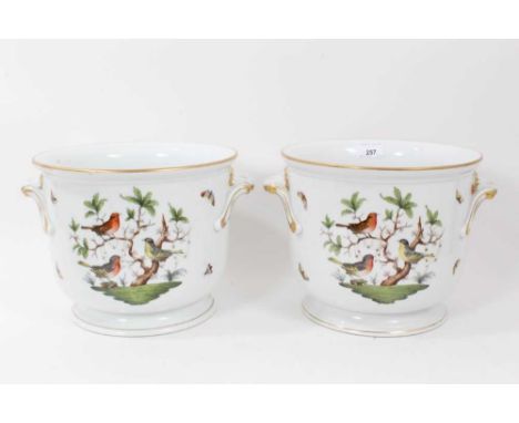 Pair of Herend porcelain cache pots, decorated with birds and insects, model 7211, 20.5cm highProvenance: The Lady Elizabeth 