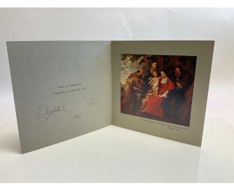 H.M. Queen Elizabeth II and H.R.H. The Duke of Edinburgh, signed 1961 Christmas card with print of The Holy Family by Rubens