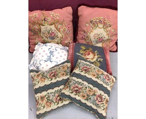 Three good quality tapestry cushions, pair of floral cushions and one other (6)