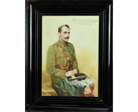 Mabel Lee Hankey, watercolour portrait titled 'The Hon. John Bowes-Lyon 5th Blackwatch Born 1886' The sitter in his Second Li