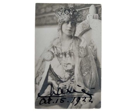 H.M. Queen Marie of Romania - signed and inscribed presentation portrait photograph taken and signed on her Coronation day, T