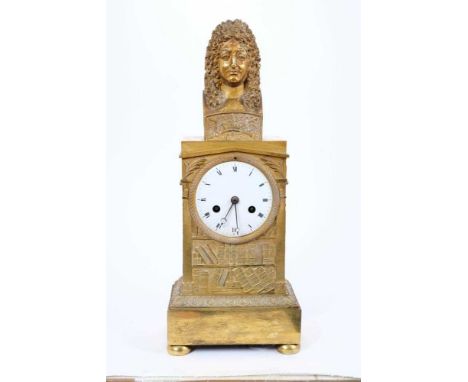 Fine 19th century French ormolu mantel clock, the drum movement with outside count wheel, white enamel dial, the case finely 