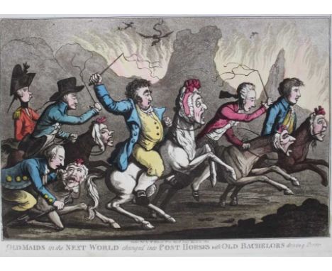 George Moutard Woodward (British 1760-1809), pair of hand coloured etchings and aquatints, Old Maids in the Next World. Old B