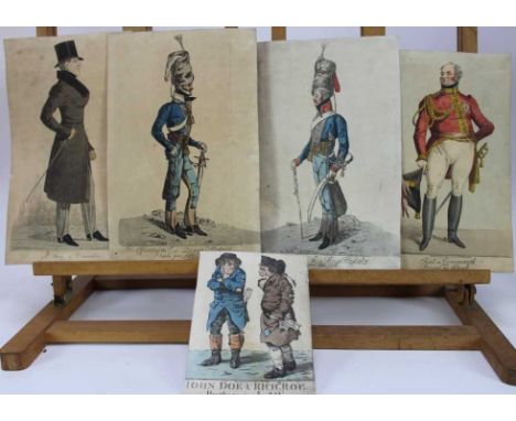 Richard Dighton (1795-1880) group of five hand coloured etchings, including A view of Devonshire, An Officer of the 7th or Qu