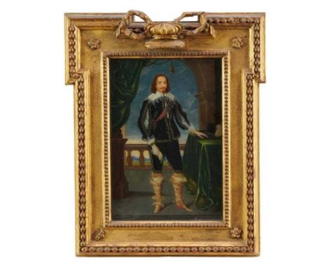 English School, 18th century, oil on panel - portrait of Charles I in black dress, wearing the Jewel and Riband of the Garter