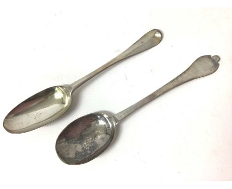 William III Britannia standard silver trefid spoon with dog nose handle, engraved initials and reeded rat tail terminal to th