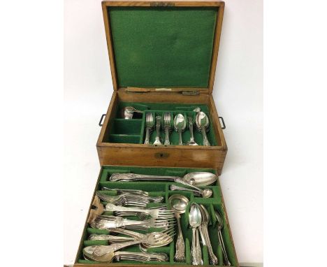 Victorian silver plated canteen of King's pattern cutlery comprising x1 soup ladle, x2 Basting spoons, x8 salt / mustard spoo