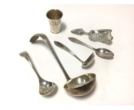 Selection of 19th and early 20th century Dutch silver including a beaker of tapered form with flared rim and engraved inscrip
