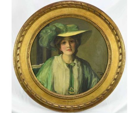 Sir John Lavery (1856-1941) oil on canvas, tondo - portrait of a lady, Dora Little, signed, 47cm diameter, in gilt frameProve