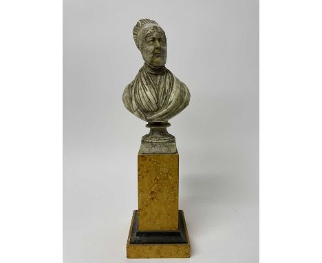 Unusual wax maquette portrait bust of a lady, almost certainly Elizabeth Fry (1780-1845), indistinct inscription to back but 