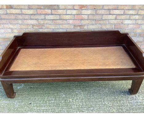 Old Chinese hardwood daybed, rectangular form with three quarter gallery on tapered legs, 183cm long x 73cm deep x 75cm high,