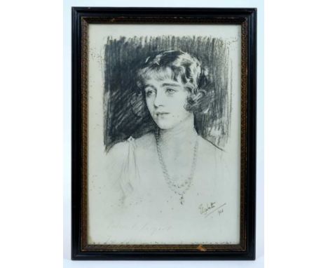 Lady Elizabeth Bowes-Lyon (later H.M.Queen Elizabeth The Queen Mother) signed presentation portrait print after John Singer S
