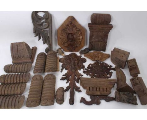 Box of various 19th century wooden architectural elements and carvings