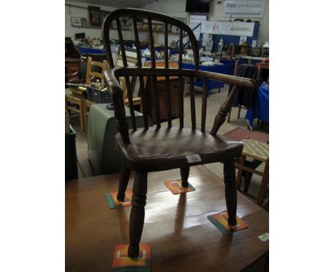 19TH CENTURY ELM SEATED STICK BACK CHILD’S CHAIR 