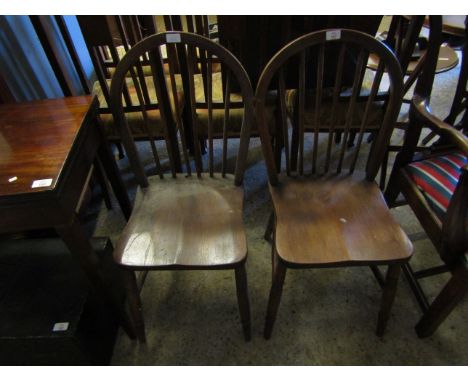 PAIR OF ELM HARD SEATED STICK BACK KITCHEN CHAIRS 