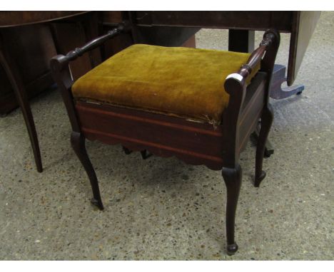 EDWARDIAN WALNUT RAIL SIDED PIANO STOOL WITH UPHOLSTERED LIFT UP LID 