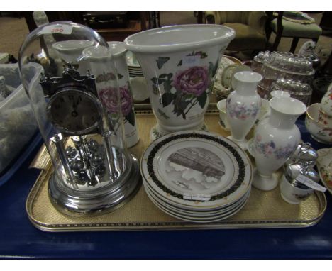 WEDGWOOD ANGELA PAIR OF VASES, FURTHER SMALL VASE TOGETHER WITH PORTMEIRION BOTANIC GARDEN VASES AND AN ANNIVERSARY CLOCK 