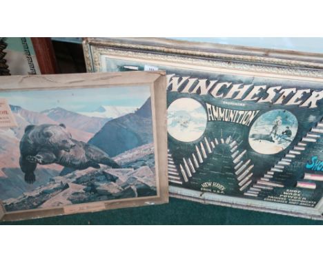 Winchester Ammunition plastic advertising board and a shop display Remington Near Miss Game Art Collection poster with foldin