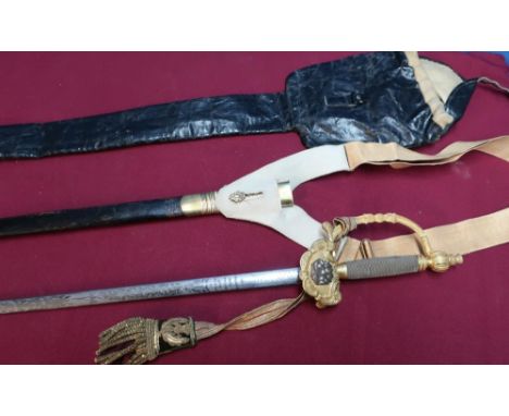 Rare British Edward VII Royal Company of Archers dress sword complete with black leather and brass mounted scabbard, bullion 