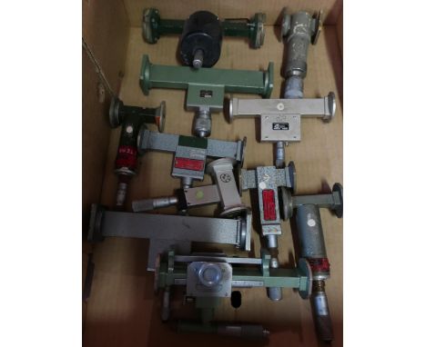 Two boxes of mid - late 20th C military electronic component parts including parts from microwave instruments, mostly with br