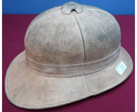 British WWII period pith helmet with leather chinstrap and liner 