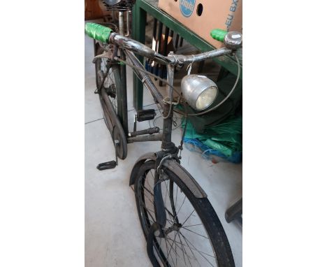 Vintage rally bicycle with chrome headlamp and rear parcel shelf, (possibly home guard issue) 