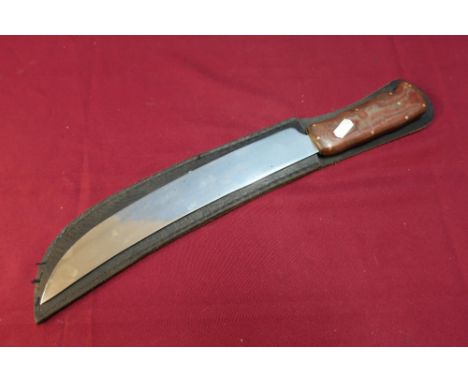 John Nowill &amp; Sons Ltd Sheffield, machete type knife with 13 inch slightly curved blade and single piece grip, with leath