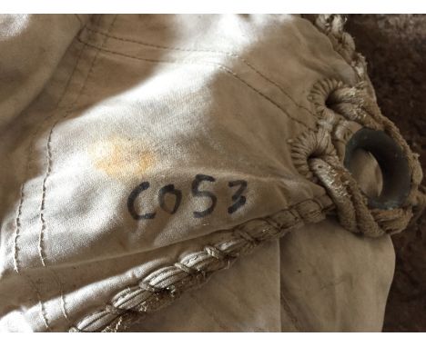Light canvas sail, marked ‘Cariad foresail’, but most likely a flying jib (just possibly, a light-weather staysail; but luff 