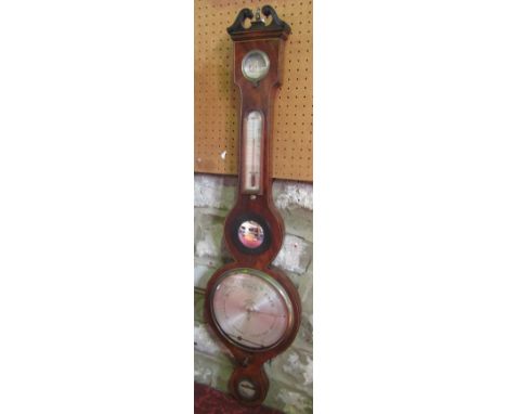 A 19th century flame mahogany box with inlaid banjo barometer thermometer, by Donegani & Rivet of Edinburgh, 100cm high