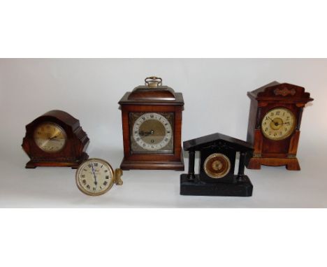 Group of five vintage time pieces to include, Watford car clock, Smith's electric, small black slate clock and two others (5)