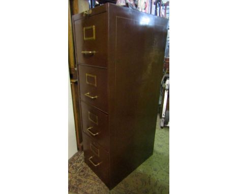 A Vintage Roneo floor standing four drawer filing cabinet with brass fittings (complete with key)