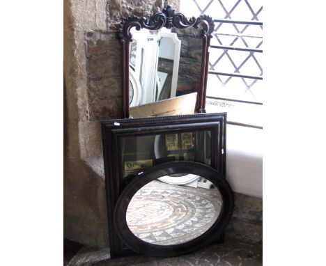 A small 19th century rosewood wall mirror of rectangular form with C scroll, acanthus and plume detail, together with an Edwa