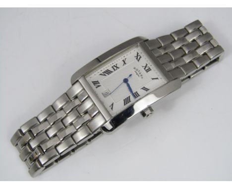 A gents Rotary stainless steel wrist watch, the rectangular dial fitted with Roman numerals and date aperture, together with 