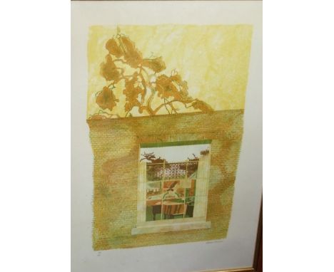 A signed coloured limited edition screen type print after Leonard Rosoman, RA (1913-2012) of a figure seated in a window, sig