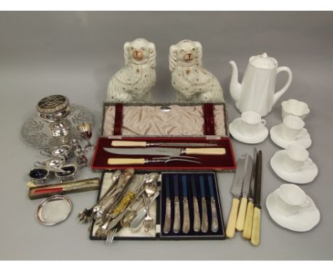 A small quantity of silver plated wares to include mostly flatware and others; together with a Shelley part tea service and p