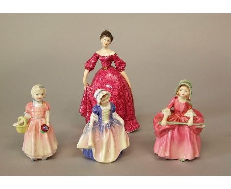 Three Royal Doulton figures of Bo-Peep HN1811, Dinky Do, HN1678 and Tinkle Bell HN1677, together with a Royal Worcester figur