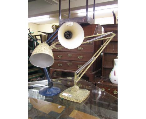Herbert Terry anglepoise lamp with original mottled paint; together with a further similar articulated desk lamp (2)