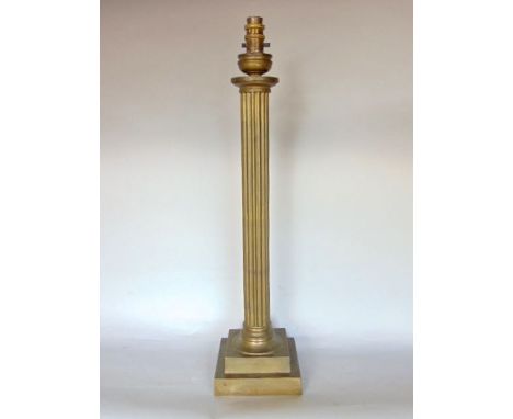 Cast brass Corinthian column table lamp, upon a stepped square base, 57cm high