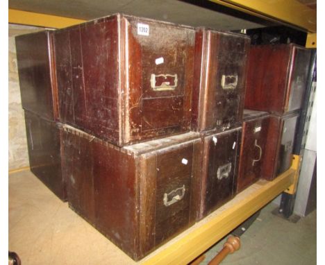 Fourteen vintage mahogany index filing drawers