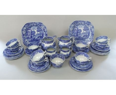 A collection of Copeland Spode blue and white printed Italian pattern wares comprising a pair of milk jugs, 10.5cm tall appro