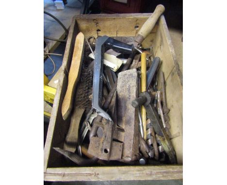 A quantity of miscellaneous hand tools to include a Stanley surform, sickle, etc