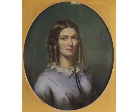 Mid-19th century school - Bust portrait of Mrs H D Abbott, wife of Lieutenant General Henry D Abbott C.B., pastel, framed as 