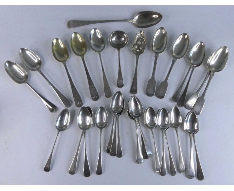 An extensive harlequin suite of George II and later silver spoons, mostly in the Old English pattern and with London assays, 