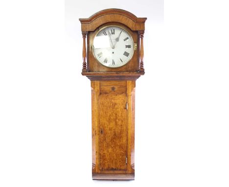 H. Bosworth of Nottingham – an early Victorian oak cased droptrunk wall clock, having a signed white enamel circular Roman di