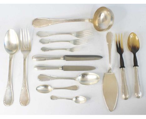 An extensive late 20th century Italian silver cutlery suite, having shaped and reeded stems, comprising 24 tables forks, twel