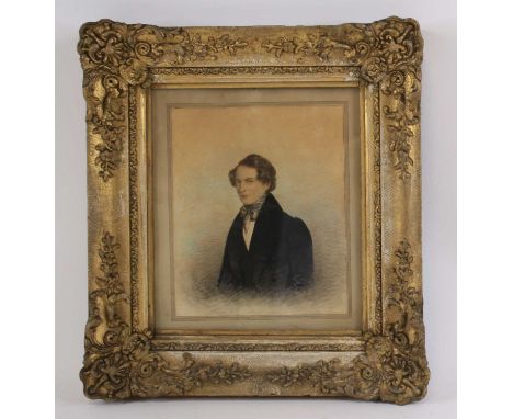E Heaton - Half-length portrait of a gentleman with silk neck-scarf, watercolour, signed and dated 1839 lower left, 20.5 x 17