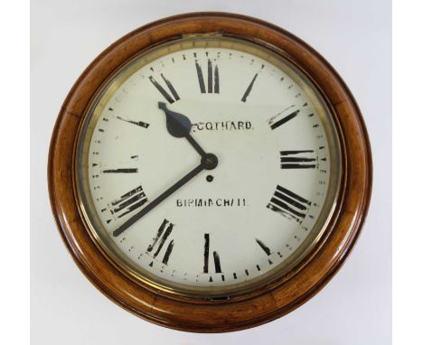 Joseph Gothard of Birmingham – a Victorian oak cased circular dial school clock, of good size, having a signed white enamel R
